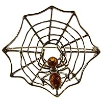 BALTIC AMBER AND STERLING SILVER 925 DESIGNER COGNAC SPIDERWEB BROOCH PIN JEWELLERY JEWELRY
