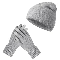 Achiou Womens Gloves and Knit Beanie Hat