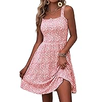 HUHOT Women's Summer Casual Square Neck Dress with Pocket Cute Sleeveless High Waist A-line Sundress Midi Dresses 2024