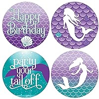 Mermaid Birthday Party Thank You Stickers - Party Favor Labels, Envelope Seals, Bag Stickers - 40 Count