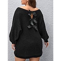 Women's Plus Size Casual Warm Sweater Plus Batwing Sleeve Tie Back Sweater Charming Mystery Special Beautiful (Color : Black, Size : X-Large)