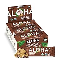ALOHA Organic Plant Based Protein Bars - Chocolate Chip Cookie Dough - 12 Count, 1.9oz Bars - Vegan Snacks, Low Sugar, Gluten-Free, Low Carb, Paleo, Non-GMO, Stevia-Free, No Sugar Alcohols
