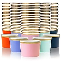 Paper Ice Cream Cups, 100-Count 9-Oz Disposable Dessert Bowls for Hot or Cold Food, 9-Ounce Party Supplies Treat Cups for Sundae, Frozen Yogurt, Soup, 5 Colors, Gold Foil