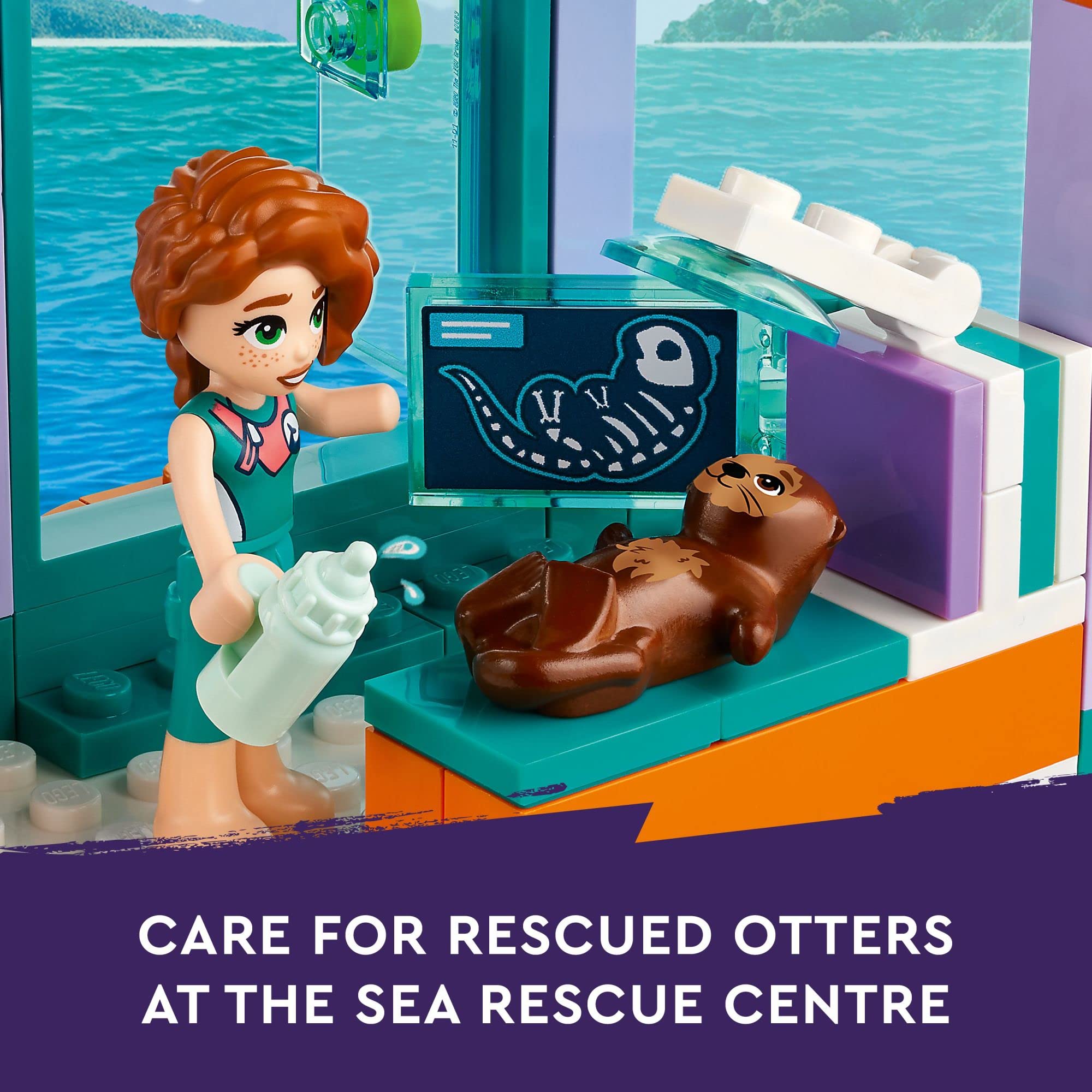LEGO Friends Sea Rescue Center 41736 Building Toy for Ages 7+, with 3 Mini-Dolls, 2 Otters, a Seahorse, Turtle and Water Scooter, a Great Birthday Gift for Pretend Ocean Rescue Play