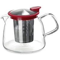 Forlife Bell Glass Teapot with Basket Infuser, 24-Ounce/730ml, Red