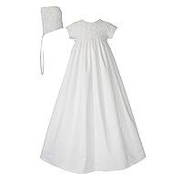 Girls White Cotton Sateen Dress Christening Gown with Rosette Netting