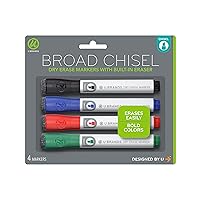 U Brands Low Odor Dry Erase Markers With Erasers, Chisel Tip, Assorted Classic Colors, 4-Count