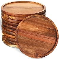 Rtteri 12 Pcs Acacia Round Dinner Plates Wood Tray Round Wooden Charger Plate for Sandwich Dishes Snack Dessert Salad Fruit, Easy Cleaning Lightweight, 8 Inch