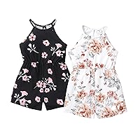 PATPAT Little Girl 2 Pieces Floral Summer Rompers Sleeveless One Piece Jumpsuits Multipack