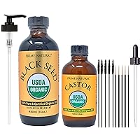PRIME NATURAL Organic Black Seed Oil & Organic Castor Oil - 2 Oil Bundle - USDA Certified - Cold Pressed, Virgin, Unrefined, Vegan, No Preservatives