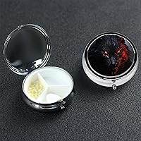Big Black Wolf with red Eyes Print Pill Box Round Pill Case 3 Compartment Mini Medicine Storage Box for Vitamins Portable Pill Organizer Metal Travel Pillbox Pill Container for Pocket Purse Office