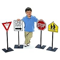 Angeles Traffic Signs Set of 4, Outdoor Play Equipment for Daycare, Preschool, Playground, Kids Playhouse