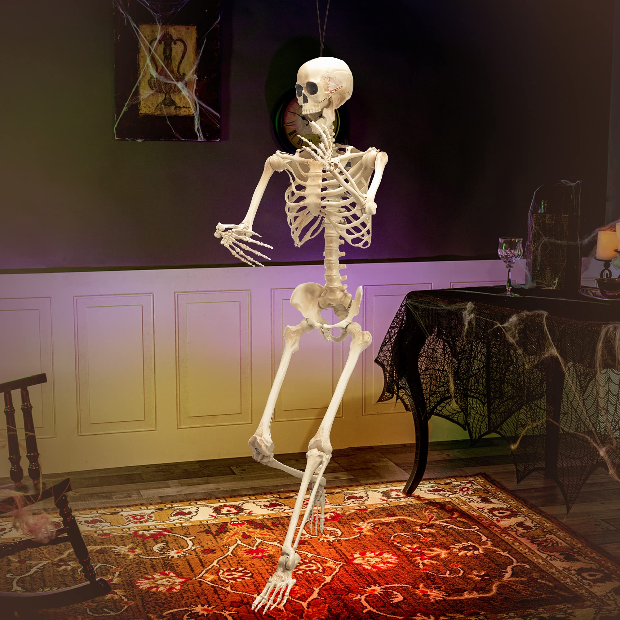 JOYIN 5 ft Halloween Life-Size Skeleton, Full Body Plastic Skeleton with Movable Joint, Human Bones for Halloween Party, Indoor and Outdoor Decorations, Haunted House or Graveyard Props