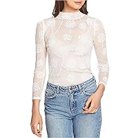 Womens Sheer Embroidered Pullover Blouse, White, Medium
