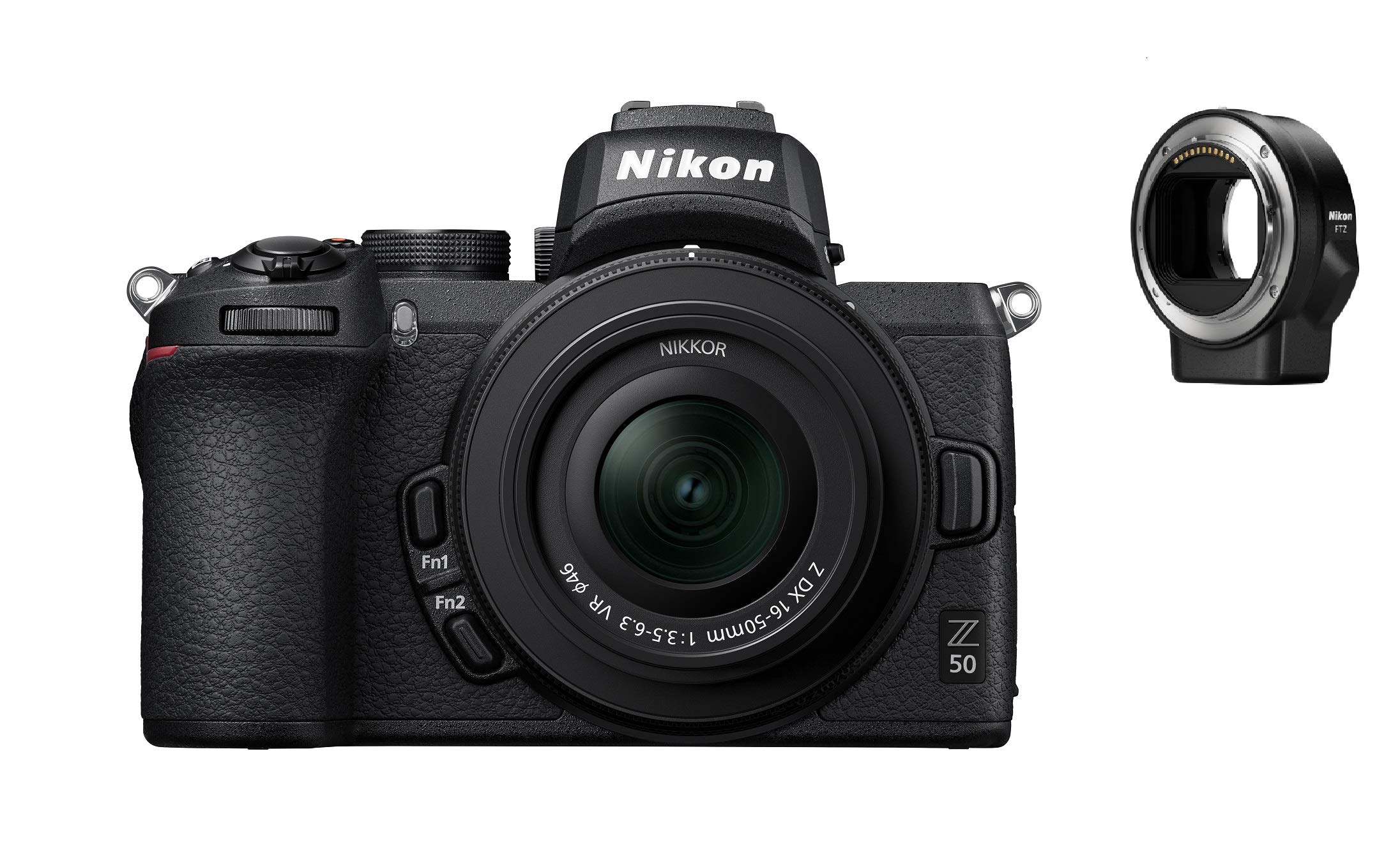 Nikon Z50 + Z DX 16-50mm + FTZ Mirrorless Camera Kit (209-point Hybrid AF, High Speed Image Processing, 4K UHD Movies, High Resolution LCD Monitor) VOA050K004 Black