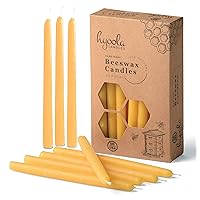 Hyoola Thin Beeswax Taper Candles - 25 Pack - Handmade, All Natural, 100% Pure Scented Bee Wax Candle - Tall, Decorative, Golden Yellow - 6” Tall - Handmade in The USA