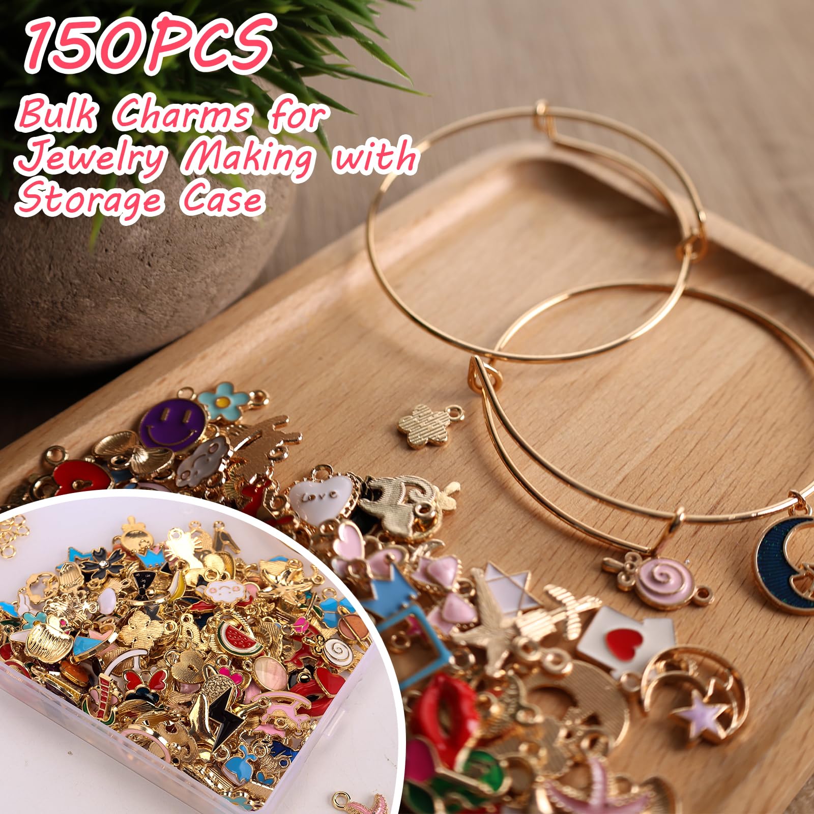 BigOtters 150PCS Enamel Charms for Jewelry Making, Enamel Charm Pendants Assorted Gold Plated Enamel Charm Set for DIY Crafts Bracelet Necklace