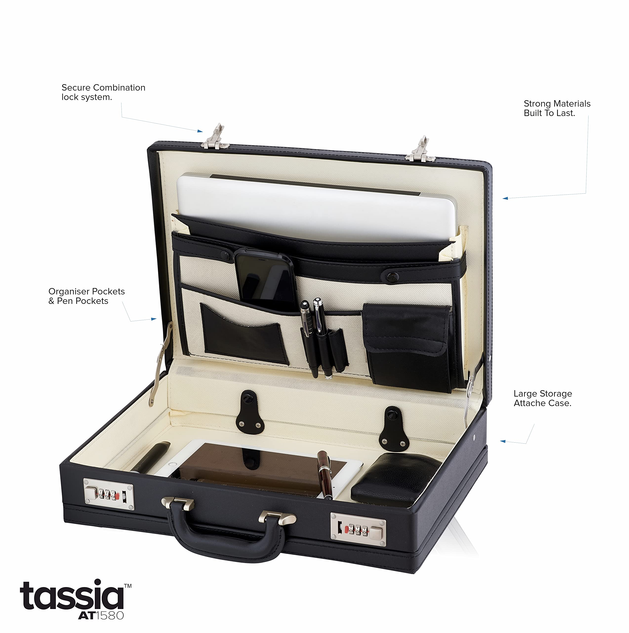 Tassia Attache Briefcase Leather Look Pu Business Bag Expanding Executive Case