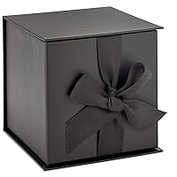 Hallmark Small Gift Box with Bow and Shredded Paper Fill (Black 4 inch Gift Box) for Weddings, Graduations, Birthdays, Father's Day, Groomsmen Gifts, All Occasion