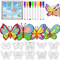 30 Pack Spring Butterfly Arts Crafts for Kids Spring Window Suncatchers Crafts Kit DIY Spring Coloring Crafts Window Clings Stickers with 8 Markers Hobby Gifts for Kids Home Decorations