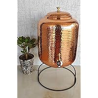 Indian Art Villa Hammered Design Copper Water Pot with Stand, Storage & Kitchenware Volume-608 Oz