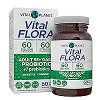 Vital Flora Adults Over 55 Daily Probiotic 60 Billion CFU, Diverse Strains, Organic Prebiotics, Immune Support, Gas Relief, Digestive Health Probiotics for Women and Men 60 Capsules