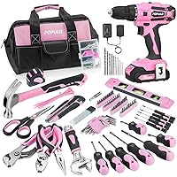POPULO Pink Tool Kit 236-Piece with Cordless 20V 2000mAh Power Drill Driver, Lady's Basic Home Tool Set with 12-Inch Pink Tool Bag, Electric Drill Sets Combo Kit for Women, House, DIY