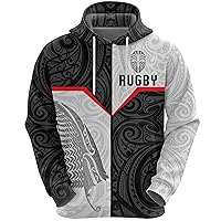 Everyday Casual Pullover Sweatshirt Funny - New Zealand Rugby Spiral Zip Up Hoodie Graphic Design Men Women