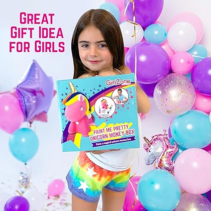 GirlZone Paint Your Own Unicorn Piggy Bank for Girls, Paint a Cute Unicorn with Cool Metallic Paints, Great Craft Kit for Kids and Fun Gift Idea