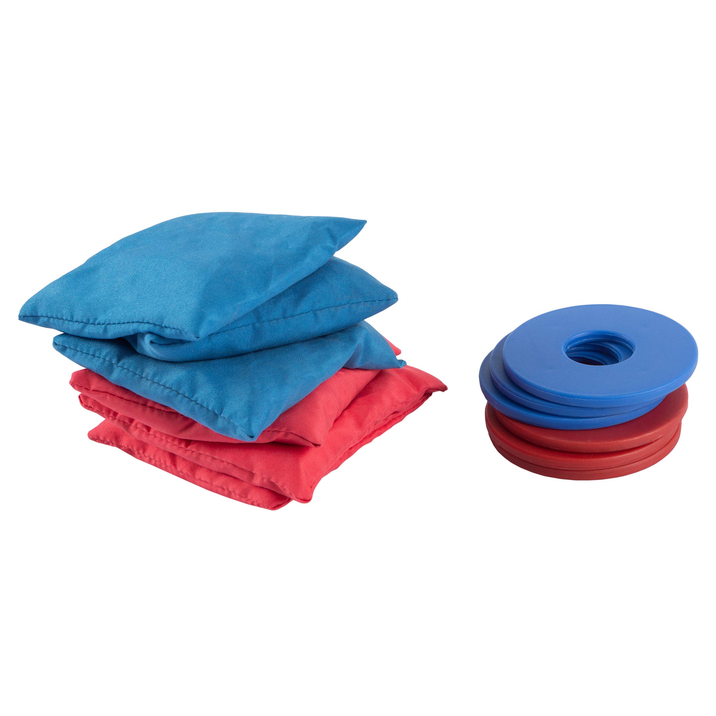 Hey! Play! 2-in-1 Washer Pitch and Beanbag Toss Set – Indoor or Outdoor Wooden Classic Team Backyard and Tailgate Party Games for Kids and Adults - Blue, Red