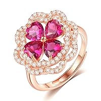 Classical Flower Ring with Ruby Gemstone Resizable Finger Size