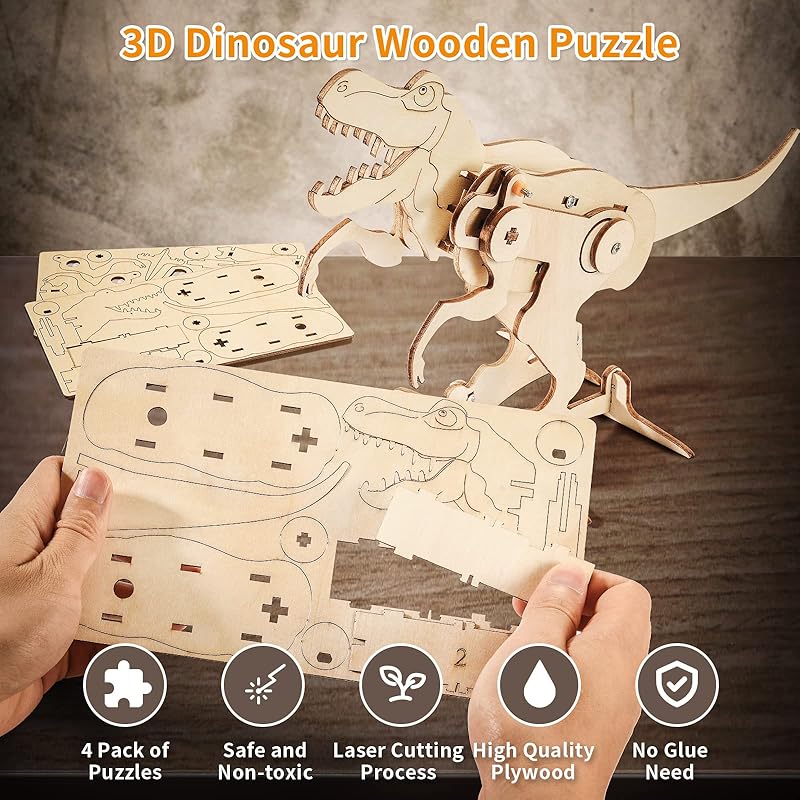 Mua STEM Projects Kits for Kids Age 8-10-12, 4 in 1 3D Wooden Puzzles  Dinosaur Craft for 6-8, Building Toys for Boys Ages 8-12, Wood Woodworking  Model Kits, DIY Dino Robot Kit