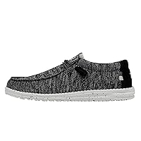 Hey Dude Men's Wally Sox Stitch Black White Size 6 | Men's Loafers | Men's Slip On Shoes | Comfortable & Light-Weight