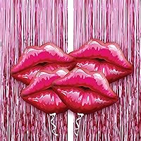KatchOn, Red Lip Balloons Set - Large 30 Inch, Pack of 4, Pink Backdrop for Pink Party Decorations - XtraLarge, Pack of 2 | Kiss Balloons Decorations Pink Fringe Backdrop, Galentines Day Decorations