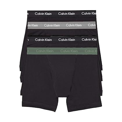 Calvin Klein Men`s Cotton Boxer Briefs 4 Pack (Black(NP2009-937)/Olive/Grey, Large)