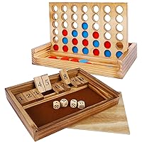 Glintoper Shut The Box & 4 in a Row Tables Game Set, Classic Wood Dice Game with Numbers & Line Up 4 Game for Kids Family, Living Room Rustic Coffee Table Decor, Travel Game Strategy Board Games