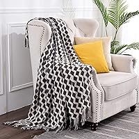 Luxury Woollen Touch Dark Grey White Blanket Throw Large Sofa Bed Fringed 