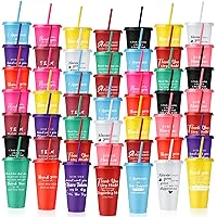 Nuenen 50 Pcs Employee Appreciation Tumbler with Straw and Lid Bulk 24oz Thank You Cup Graduation Gift Water Bottle Plastic Tumbler Inspirational Travel Mugs for Coworker Friend(Elegant Style)