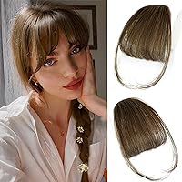 WECAN Bangs Hair Clip 100% Human Hair Extensions clip in bangs Light Brown Fringe with Temples Wigs for Women Everyday Wear Curved Bangs (Wispy Bangs, Light Brown)
