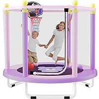 Trampoline for Kids, 5FT Toddler Trampoline with Safety Enclosure Net, Outdoor/Indoor Kids Trampoline with Basketball Hoop, Mini Trampoline Toys, Birthday Gifts for Kids, Age 1-8