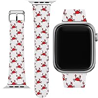 Wrist Band Compatible for Apple Watch Series 7/6/5/4/3/2/1/SE & Matching Phone Case Marine Kawaii Strap 38-40-41-42-44-45 mm Pattern Crabs PU Leather Red Bracelet Cute Crabs Print Animal Red