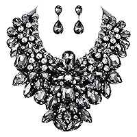 Flyonce Costume Jewelry for Women, 9 Colors Rhinestone Crystal Statement Necklace Earrings Set
