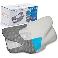 Neko Memory Foam Cervical Pillow for Neck Pain Relief | Full Size Adjustable Contour Pillow with Cooling Gel Insert, Breathable Cover & Support for Arms & Shoulders | For Back, Side & Stomach Sleepers