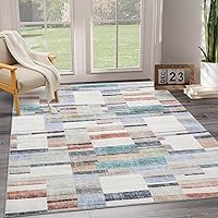 9x12 Living Room Rug Washable Geometric Floor Cover Indoor Non-Slip Modern Abtract Rug Stain Resistant Contemporary Carpet Rug Boho Accent Rug for Bedroom Home Office, Multi