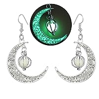 Glow in The Dark Silver Crescent Moon Earrings - Glowing Blue Moon Charm - Magical Fantasy Fairy Glowing Earrings - Glow Jewelry