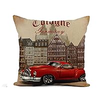 Flax Throw Pillow Cover Collage Cologne Germany Vintage Landmark 1970S Europe Urban 1950S 18x18 Inches Pillowcase Home Decor Square Cotton Linen Pillow Case Cushion Cover