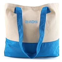 Trendy Apparel Shop Grandma Embroidred Colorblock Cotton Twill Large Tote Bag