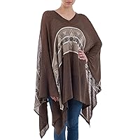 NOVICA Artisan Handmade Cotton Blend Poncho Woven Dark Brown with Stripe from Peru Acrylic Clothing Patterned 'Brown Inca'