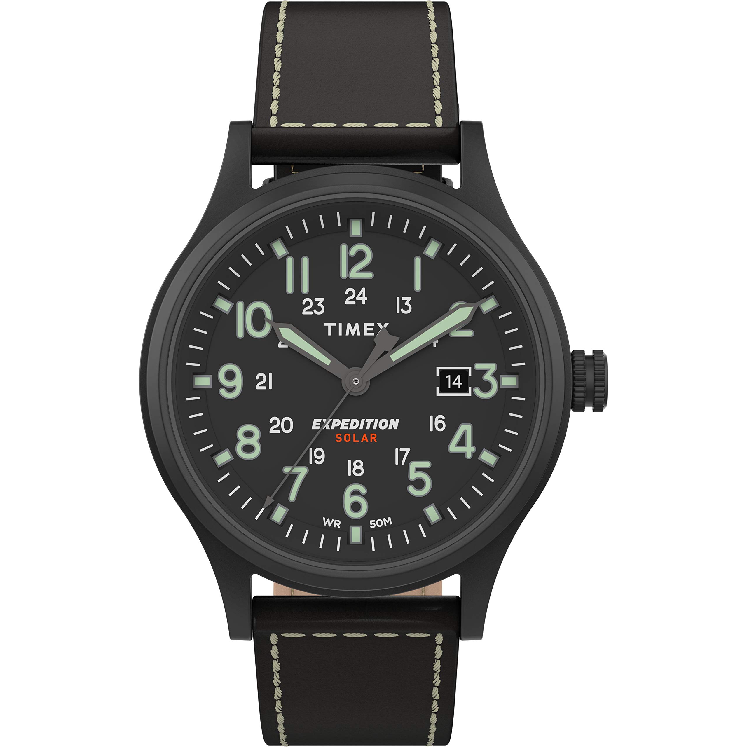 Timex Men's TW4B18500 9J Expedition Scout Solar 40mm Black Leather Strap Watch
