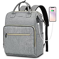 Ytonet Laptop Backpack Women, 15.6 Inch Bookbag for Women with RFID USB Port, Wide Open Anti-Theft Nurse Teacher College School Work Bag, Water Resistant Business Computer Backpack Purse, Grey